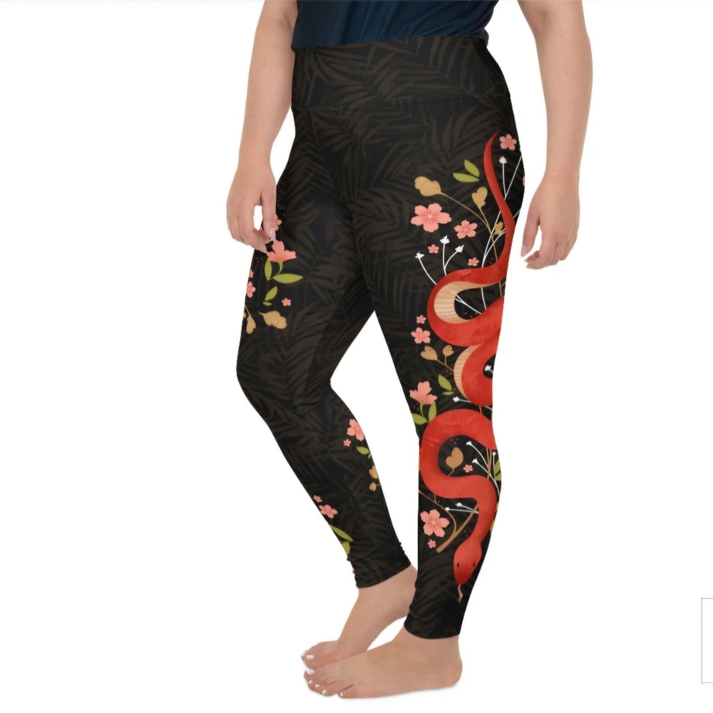 Fiercepulse Women's Snakes & Flowers Plus Size Leggings Full Length Size 2XL.